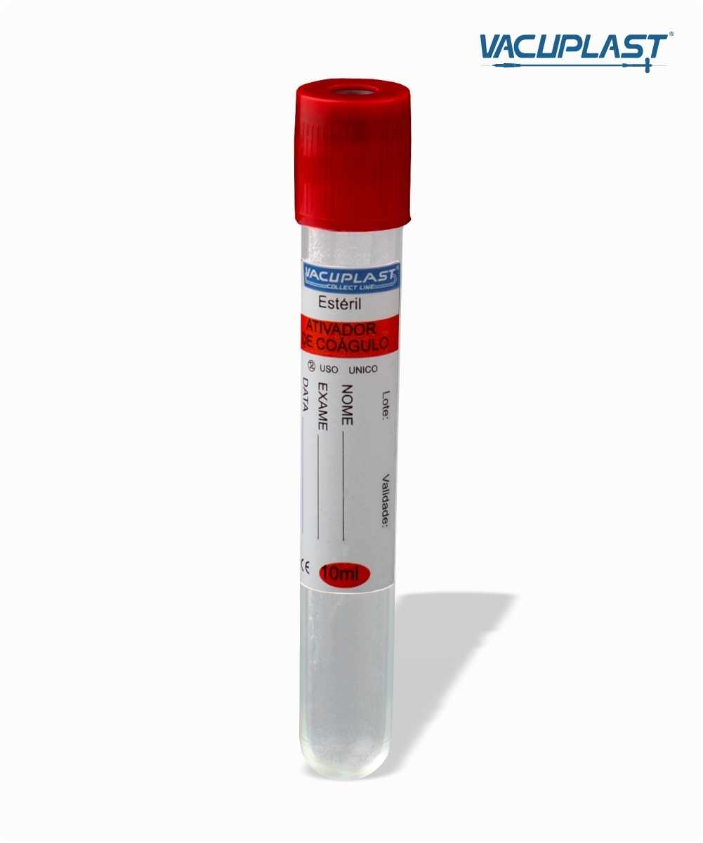 Tubo para coleta de sangue a vácuo VIDRO com ativador de coágulo 10mL